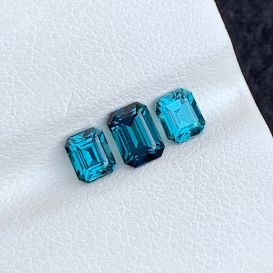 Loose Blue Tourmaline Ring Set, Emerald Cut 1.45 Carats