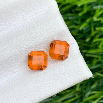 1.95 Carats Natural Hessonite Garnet Pair, Orange Garnet Pair Asscher Shape