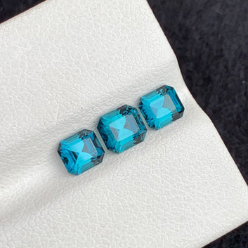 Neon Blue Tourmaline Ring Set, Emerald Cut 1.80 Carats