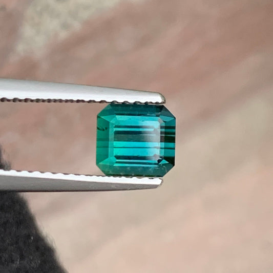 1.35 Carats Hot Bluish Green Tourmaline Gemstone, Emerald Cut