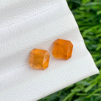 2.30 Carats Hessonite Garnet Earring Pair, Orange Garnet Pair Asscher Shape