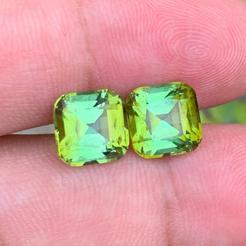 7.90 Carats Forest Green Tourmaline Pair with Cushion Cut, Yellow Green Earring Pair