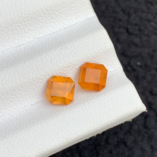 2.30 Carats Hessonite Garnet Earring Pair, Orange Garnet Pair Asscher Shape