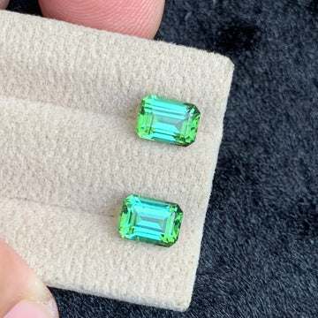 1.93 Carats Yellow Bluish Green Tourmaline Pair with fine Emerald Shape from Afghanistan
