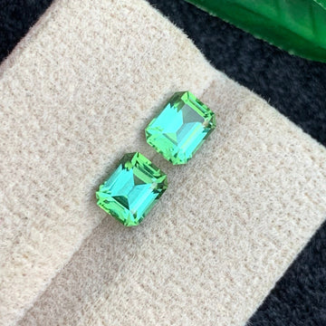 3.07 Carats Natural Bluish Green Tourmaline Pair with Emerald Cut | Ideal Pair for Earrings