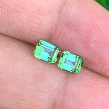 3.07 Carats Natural Bluish Green Tourmaline Pair with Emerald Cut | Ideal Pair for Earrings