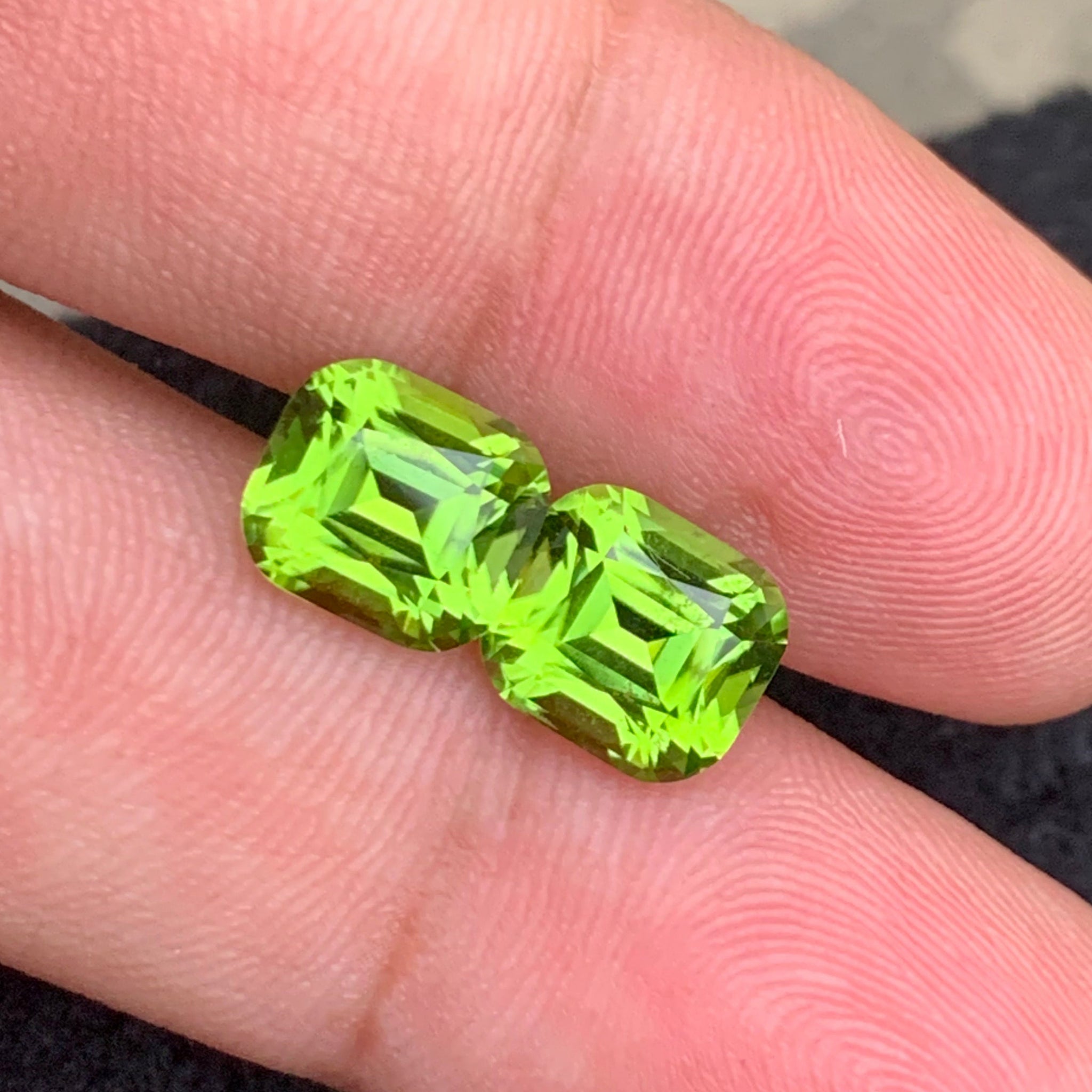 6.95 Carats Attractive Green Peridot Gemstone Pair with Cushion Cut, Green Peridot for Earrings
