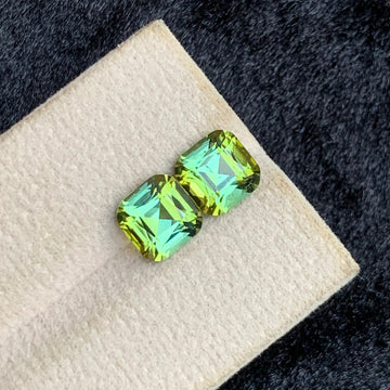 3.50 Carats Bluish Green Tourmaline Pair having Yellow Touch | Cushion Cut from Afghanistan