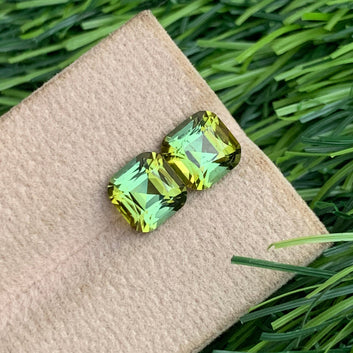 3.50 Carats Bluish Green Tourmaline Pair having Yellow Touch | Cushion Cut from Afghanistan