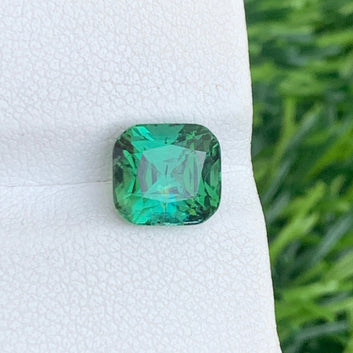 2.75 Carats Bluish Green Tourmaline, Loose Green Gemstone Cushion Cut