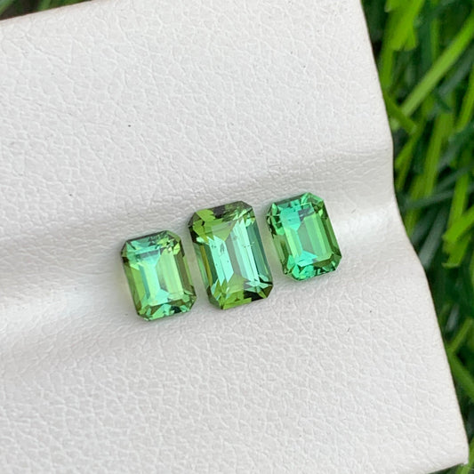 Mint Green Tourmaline Ring Set, Emerald Cut 1.85 Carats