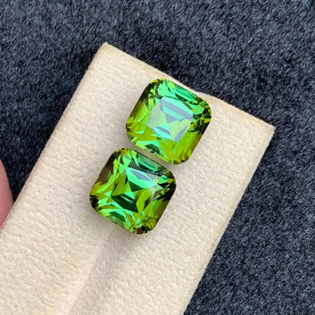 20.05 Carats Bluish Green Tourmaline Pair having Yellow Touch | Cushion Cut from Afghanistan