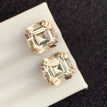 Loose Golden Topaz Pair for Earrings, Asscher Cut 14.35 Carats