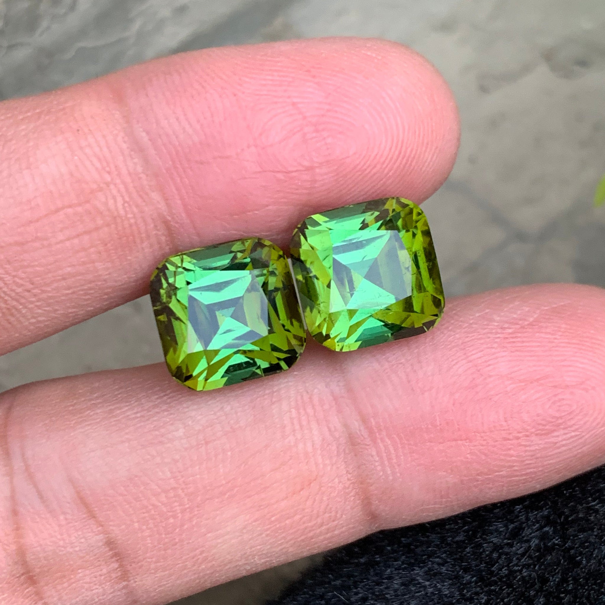 20.05 Carats Bluish Green Tourmaline Pair having Yellow Touch | Cushion Cut from Afghanistan