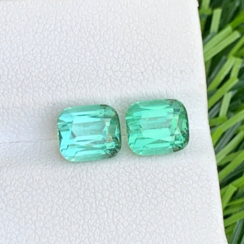 Gorgeous 3.80 Carats Mint Green Tourmaline Pair Cushion-Cut Earrings