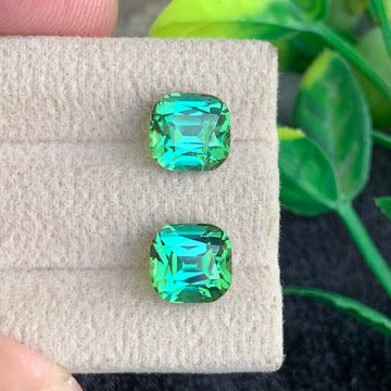 5.43 Carats Attractive Bluish Green Tourmaline Pair with Finest Cushion Shape from Afghanistan