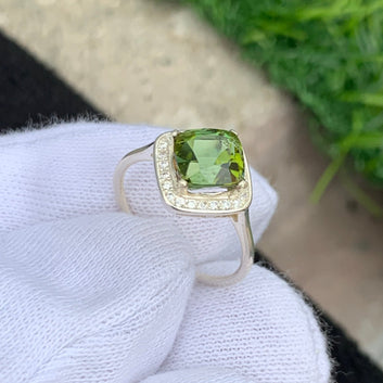 Natural Green Tourmaline Silver (Chandi) Ring, Green Stone Ring