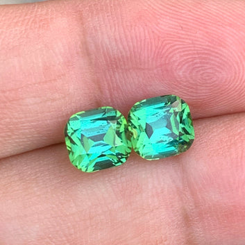 5.43 Carats Attractive Bluish Green Tourmaline Pair with Finest Cushion Shape from Afghanistan