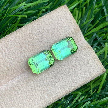 6.50 Carats Apple Green Tourmaline Pair - Emerald Cut Earrings with Stunning Clarity