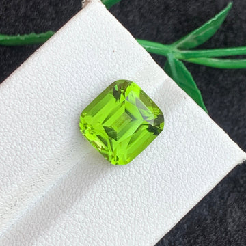 6.10 Carats Natural Green Peridot Gemstone with Cushion Cut, 11.00 x 10.38 x 7.15 MM