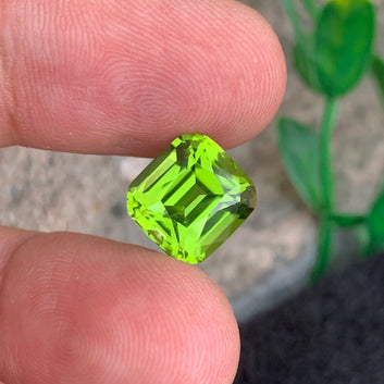 6.10 Carats Natural Green Peridot Gemstone with Cushion Cut, 11.00 x 10.38 x 7.15 MM