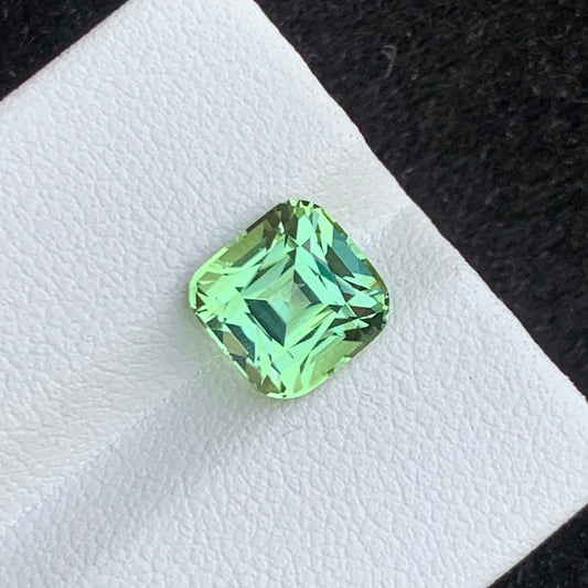 3.00 Carats Apple Green Tourmaline, Faceted Afghan Tourmaline - Cushion Shape