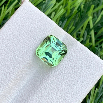 3.00 Carats Apple Green Tourmaline, Faceted Afghan Tourmaline - Cushion Shape