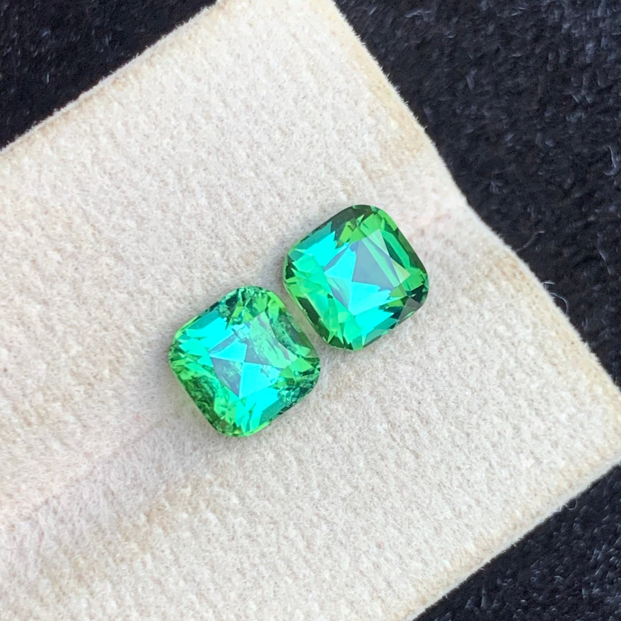 Bluish Green Tourmaline Pair – 3.45 Carats | Cushion Cut from Afghanistan