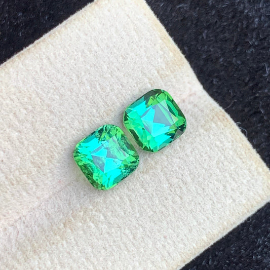 Bluish Green Tourmaline Pair – 3.45 Carats | Cushion Cut from Afghanistan