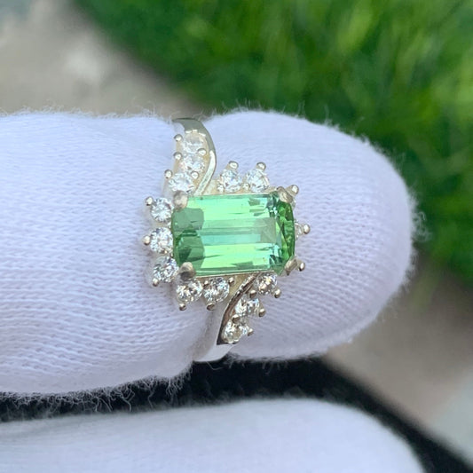 Mint Green Tourmaline Silver (Chandi) Ring, Mint Green Stone Ring