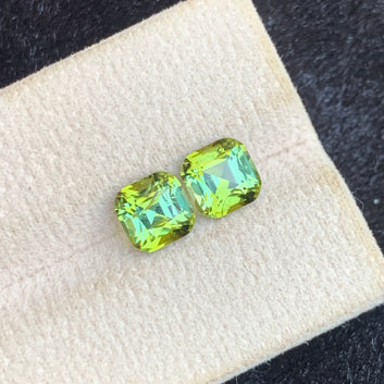2.70 Carats Bluish Green Tourmaline Pair having Yellow Touch | Cushion Cut from Afghanistan