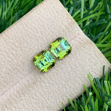 2.70 Carats Bluish Green Tourmaline Pair having Yellow Touch | Cushion Cut from Afghanistan