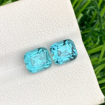 3.50 Carats Blue Lagoon Tourmaline Pair, Lagoon Earring Pair Cushion Cut