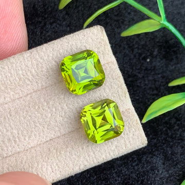 10.00 Carats Greenish Yellow Peridot Gemstone Pair with Stunning Cushion Shape from Pakistan