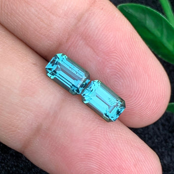 3.70 Carats Natural Lagoon Tourmaline Pair – Emerald Cut from Afghanistan for Jewelry
