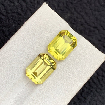 8.85 Carats Lemon Quartz Earring Pair, Yellow Stone Pair Emerald Shape