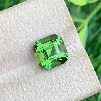 3.20 Carats Attractive Apple Green Tourmaline with Cushion Cut, Fresh green Afghan Tourmaline
