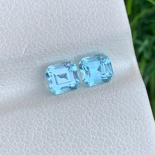 Loose Swiss Blue Topaz Gemstone Pair, Emerald Cut 1.15 Carats