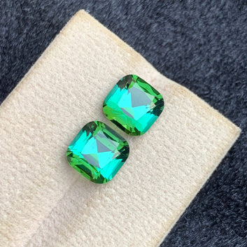Clean Bluish Green Tourmaline Pair – 5.05 Carats | Cushion Cut from Afghanistan