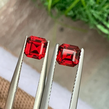 2.25 Carats Rhodolite Garnet Pair for Earrings, Red Gemstone Pair Emerald Cut