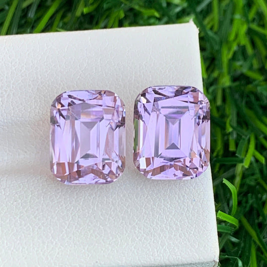 Natural Pink Kunzite Gemstone Pair, Cushion Cut 18.35 Carats