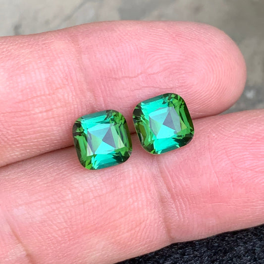 Clean Bluish Green Tourmaline Pair – 5.05 Carats | Cushion Cut from Afghanistan
