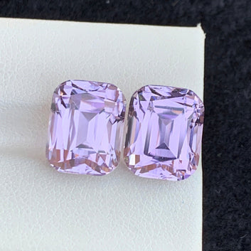 Natural Pink Kunzite Gemstone Pair, Cushion Cut 18.35 Carats