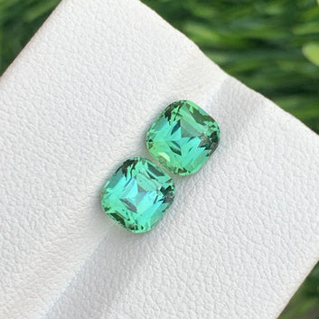 2.45 Carats Mint Green Tourmaline Pair with Cushion Cut, Mint Green Earrings Pair