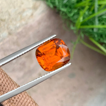 4.95 Carats Loose Hessonite Garnet, Orange Garnet Cushion Cut