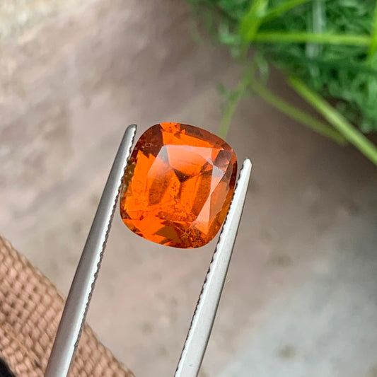 4.95 Carats Loose Hessonite Garnet, Orange Garnet Cushion Cut