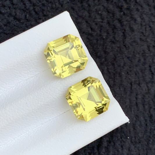 9.45 Carats Lemon Quartz Earring Pair, Natural Quartz Pair Asscher Shape