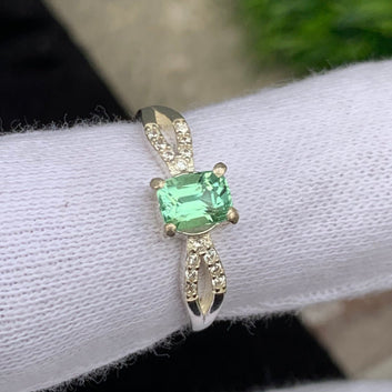 Mint Green Tourmaline Silver Ring, Tourmaline Stone Ring