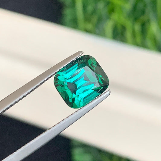 Bluish Green Tourmaline Gemstone, Cushion Cut 2.60 Carats