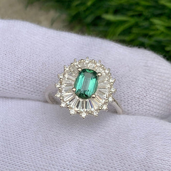 Bluish Green Tourmaline Silver Ring, Tourmaline Wedding Ring